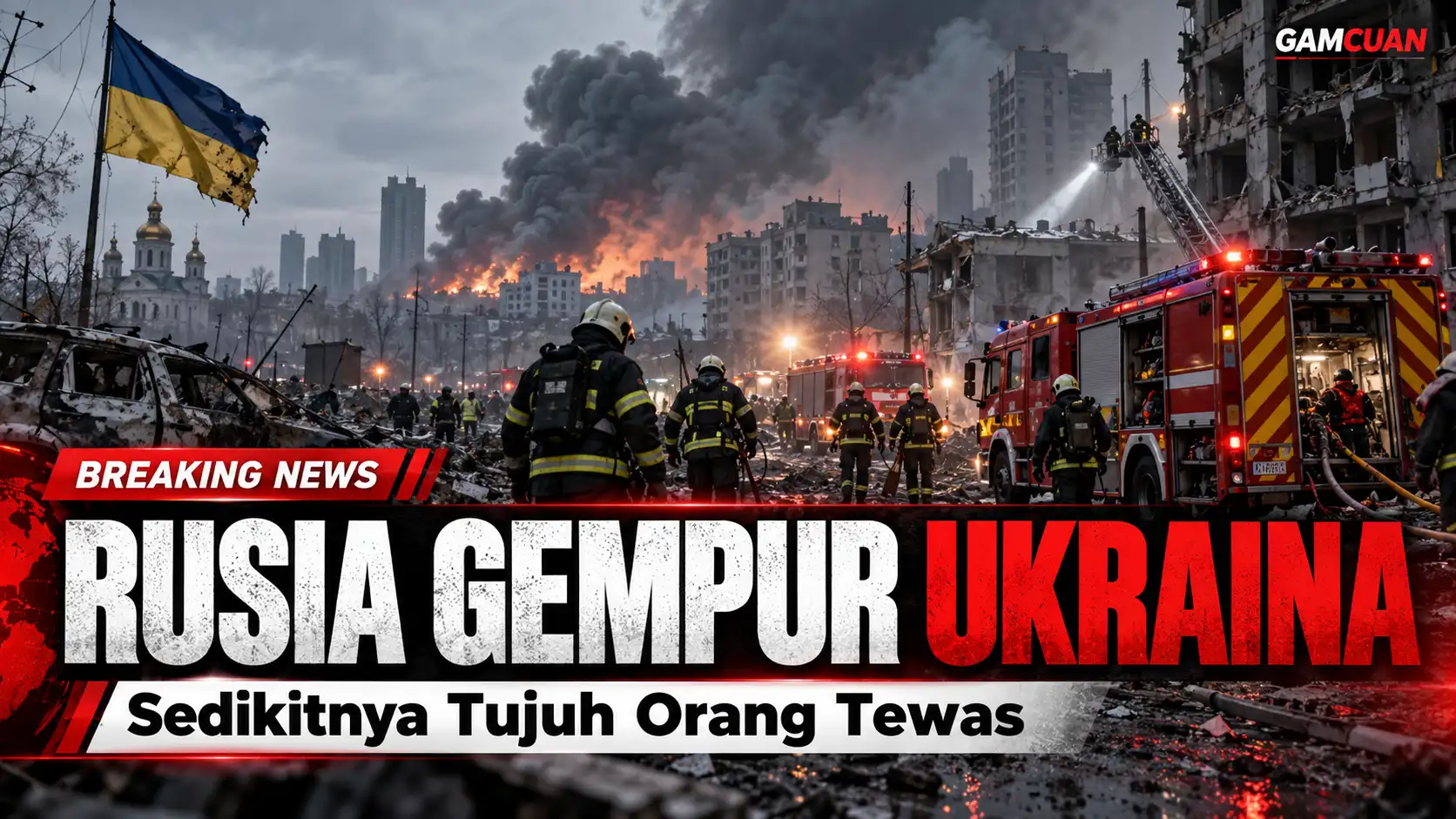Petugas pemadam kebakaran menangani kendaraan terbakar setelah serangan drone Rusia di dekat Kyiv, Ukraina, 20 Oktober 2026.