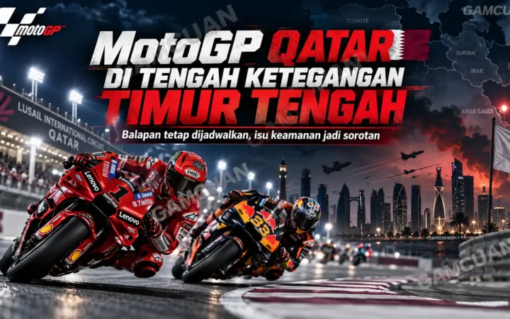 Para pembalap MotoGP berlaga di Sirkuit Lusail Qatar saat ketegangan Timur Tengah menimbulkan kekhawatiran menjelang balapan November 2026.