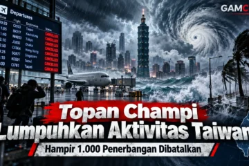 Gelombang besar dan hujan deras akibat Topan Champi di Taiwan pada 23 Oktober 2026.