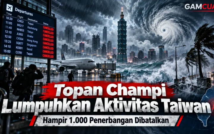 Gelombang besar dan hujan deras akibat Topan Champi di Taiwan pada 23 Oktober 2026.